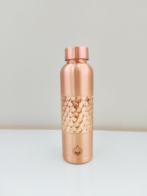 Piyaoo-Pure Copper Premium Lacqure Finish Water Bottle-Half Hammered Design