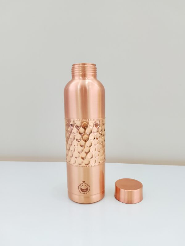 Piyaoo-Pure Copper Premium Lacqure Finish Water Bottle-Half Hammered Design - Image 2