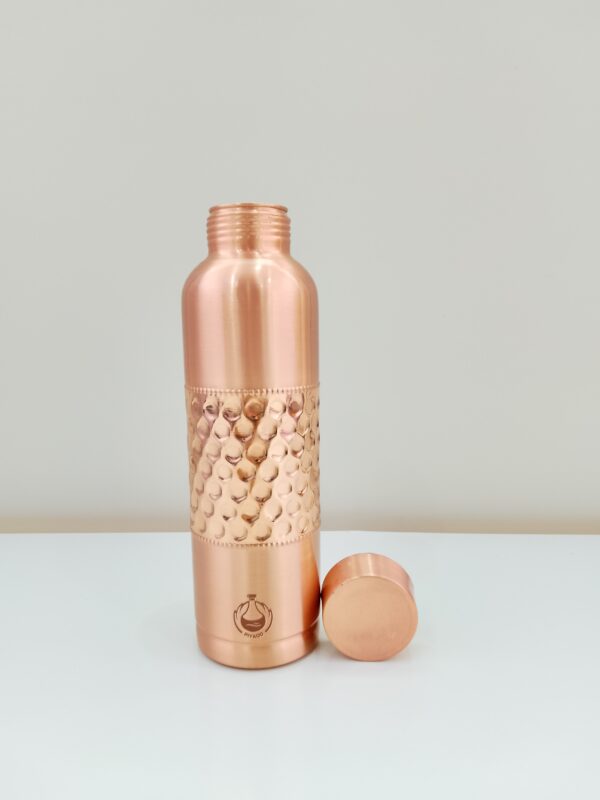 Piyaoo-Pure Copper Premium Lacqure Finish Water Bottle-Half Hammered Design - Image 3