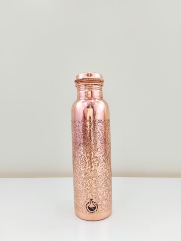 Piyaoo-Pure Copper Premium Water Bottle-Fine Flower Etching Design - Image 3