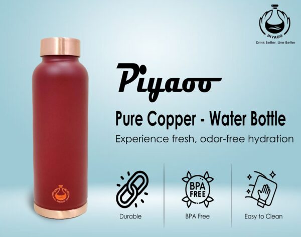 Piyaoo-Pure Copper Matte Finish Colour Coat Water Bottle